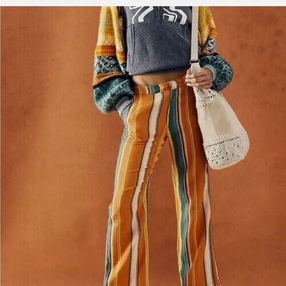 FREE PEOPLE La Paz Slim Striped Crop Pants Size 2 - Picture 5 of 12